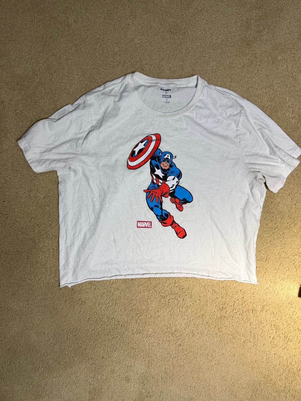 Old Navy x Marvel "Captain America" Graphic Crop T-Shirt (White)